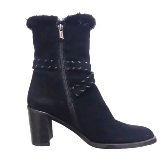 KINGFREED Leather Above Ankle Black Suede boot Fur trimmed EUC  sz 36 ( 6.-6.5) - Picture 3 of 8